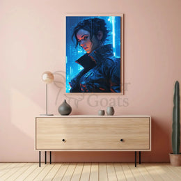 Futuristic Cyberpunk Cityscape with Neon Lights Sci-Fi Poster PosterGoat