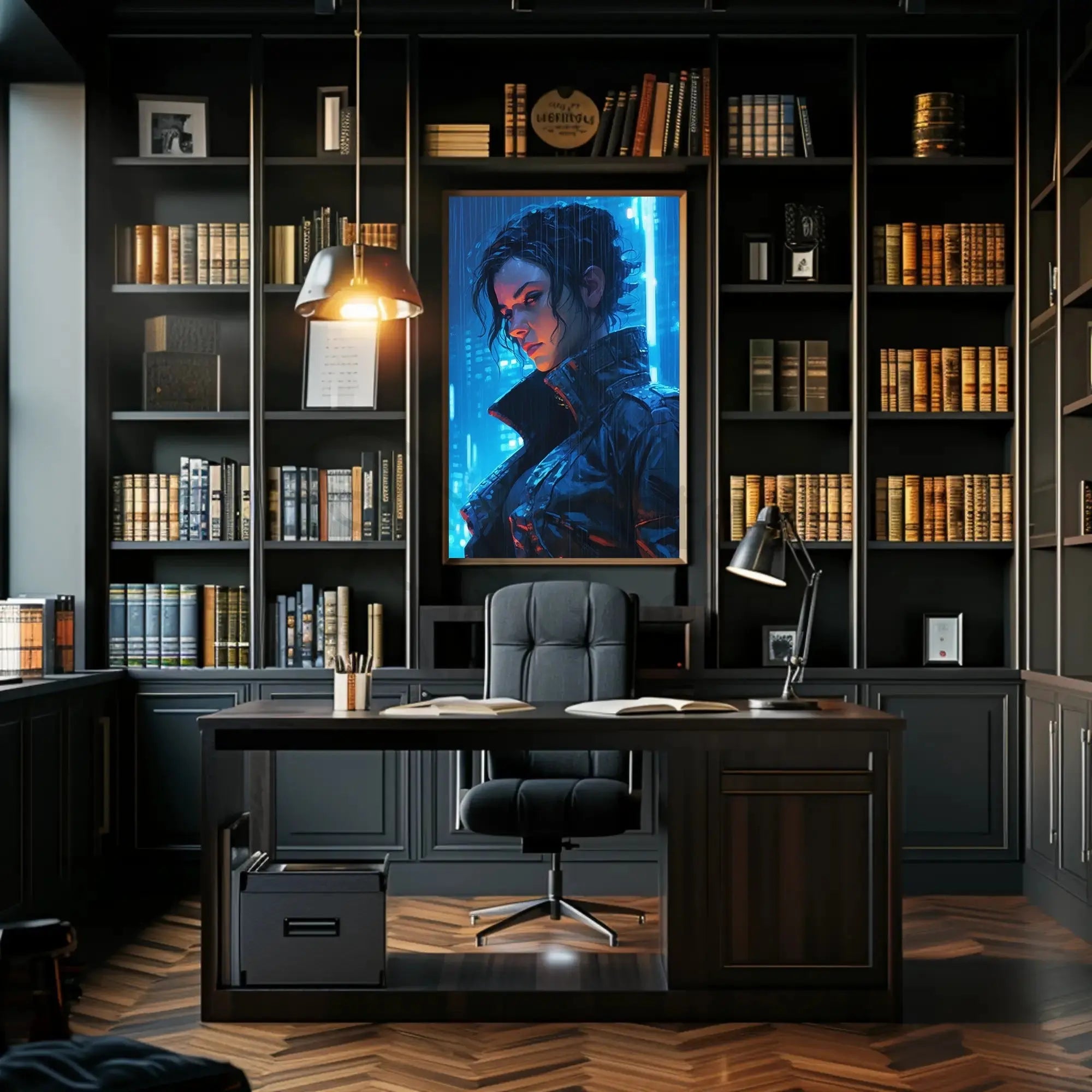 Futuristic Cyberpunk Cityscape with Neon Lights Sci-Fi Poster PosterGoat