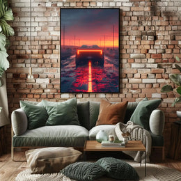 Futuristic Cybertruck Journey on Dramatic Road Sci-Fi Poster PosterGoat