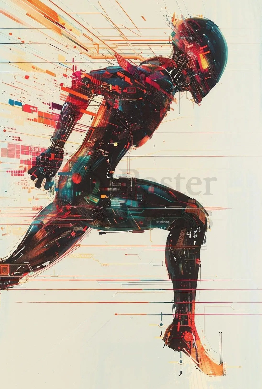 Futuristic Cyborg Motion Poster: Sleek Sci-Fi Art Print PosterGoat