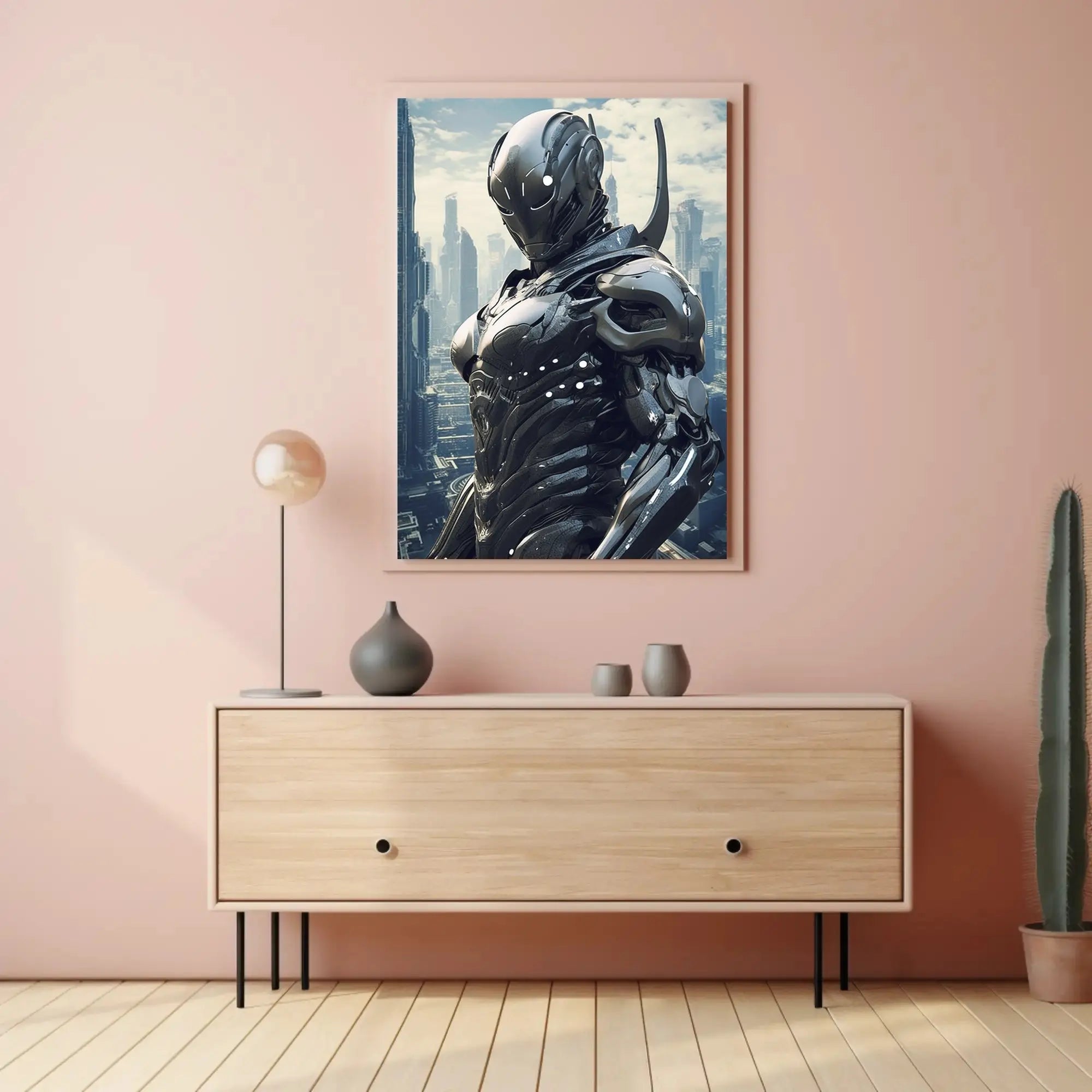 Futuristic Cyborg in High-Tech Cityscape Sci-Fi Poster PosterGoat
