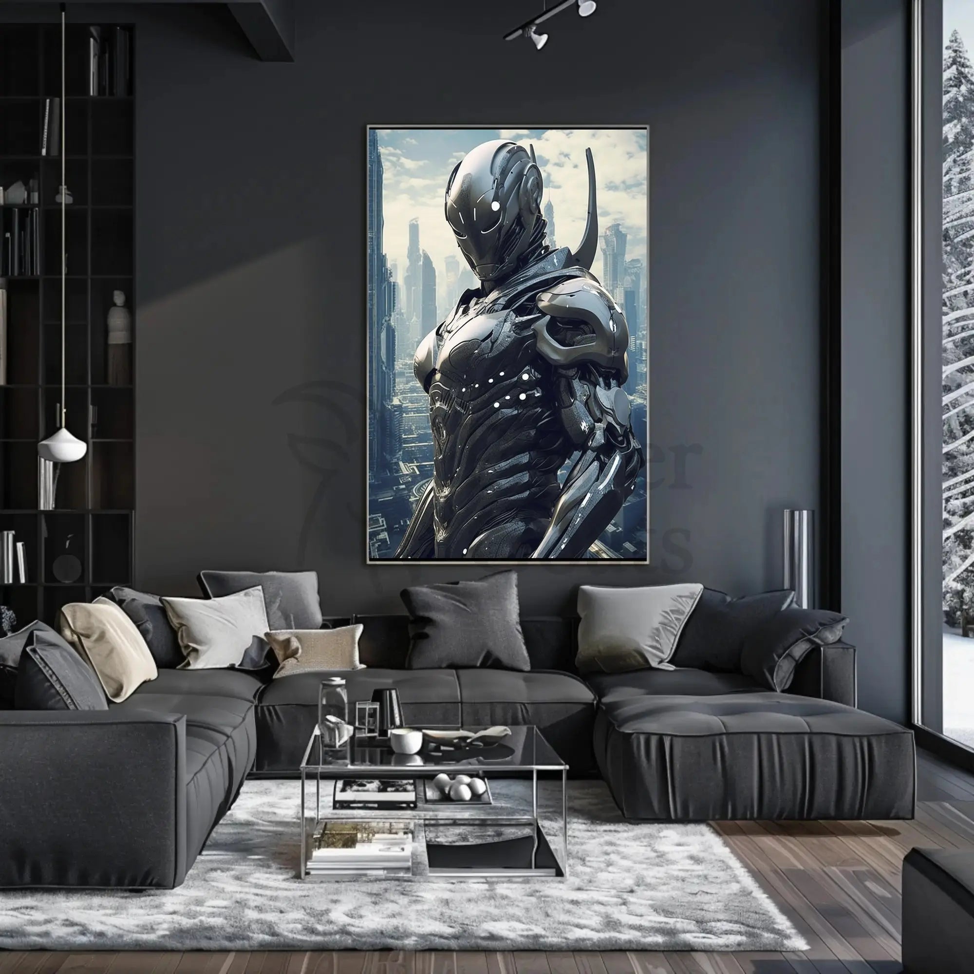 Futuristic Cyborg in High-Tech Cityscape Sci-Fi Poster PosterGoat