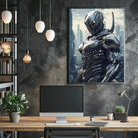 Futuristic Cyborg in High-Tech Cityscape Sci-Fi Poster PosterGoat