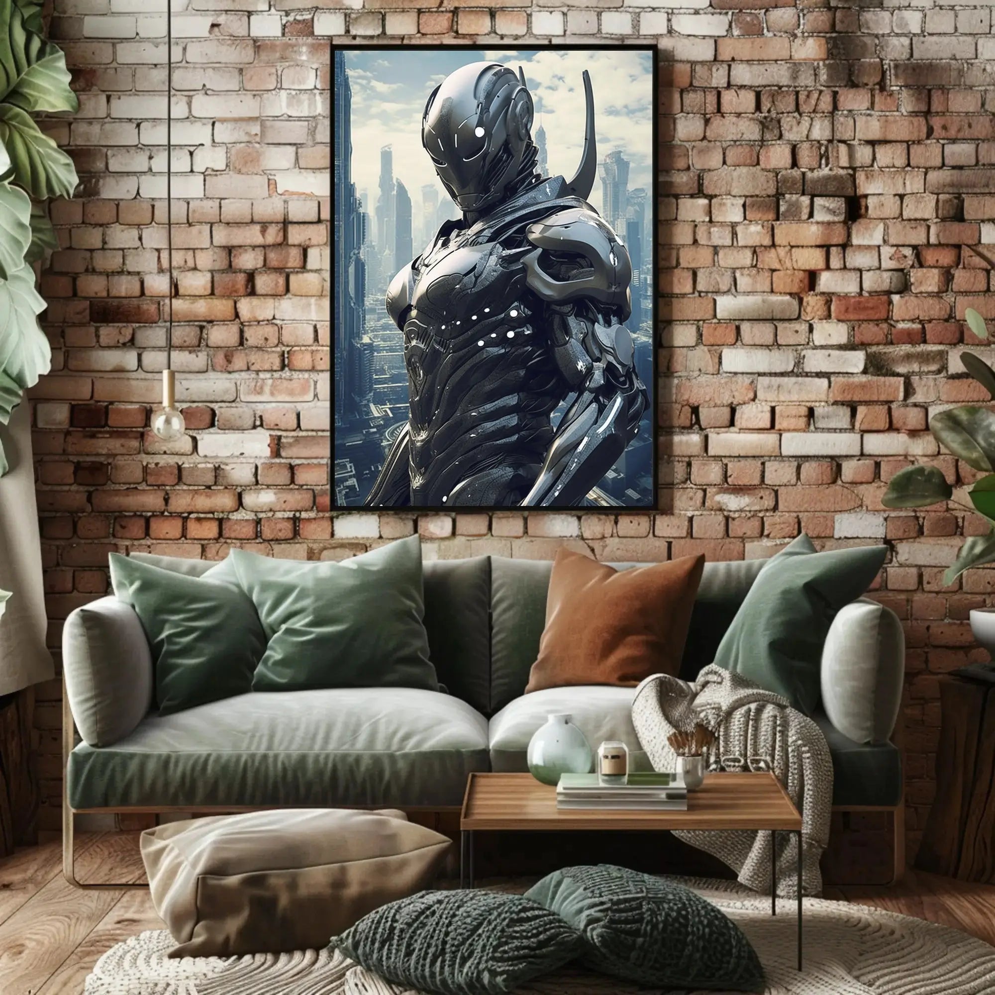 Futuristic Cyborg in High-Tech Cityscape Sci-Fi Poster PosterGoat