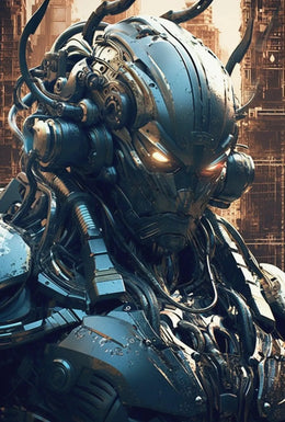 Futuristic Cyborg with Glowing Eyes Sci-Fi Poster PosterGoat