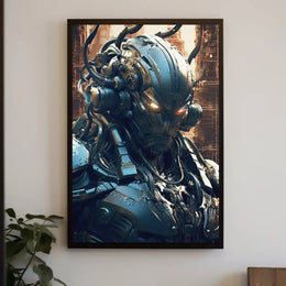 Futuristic Cyborg with Glowing Eyes Sci-Fi Poster PosterGoat