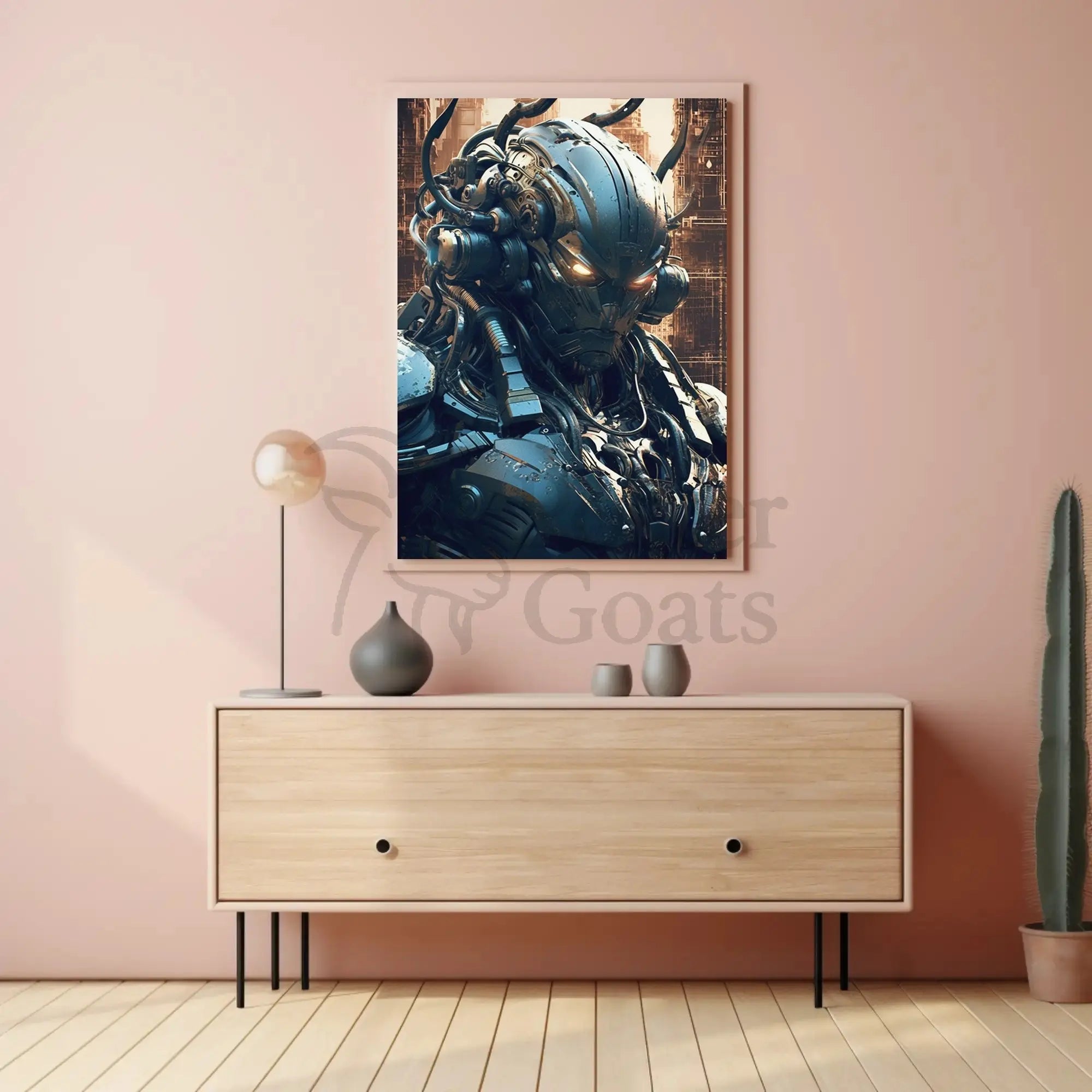 Futuristic Cyborg with Glowing Eyes Sci-Fi Poster PosterGoat