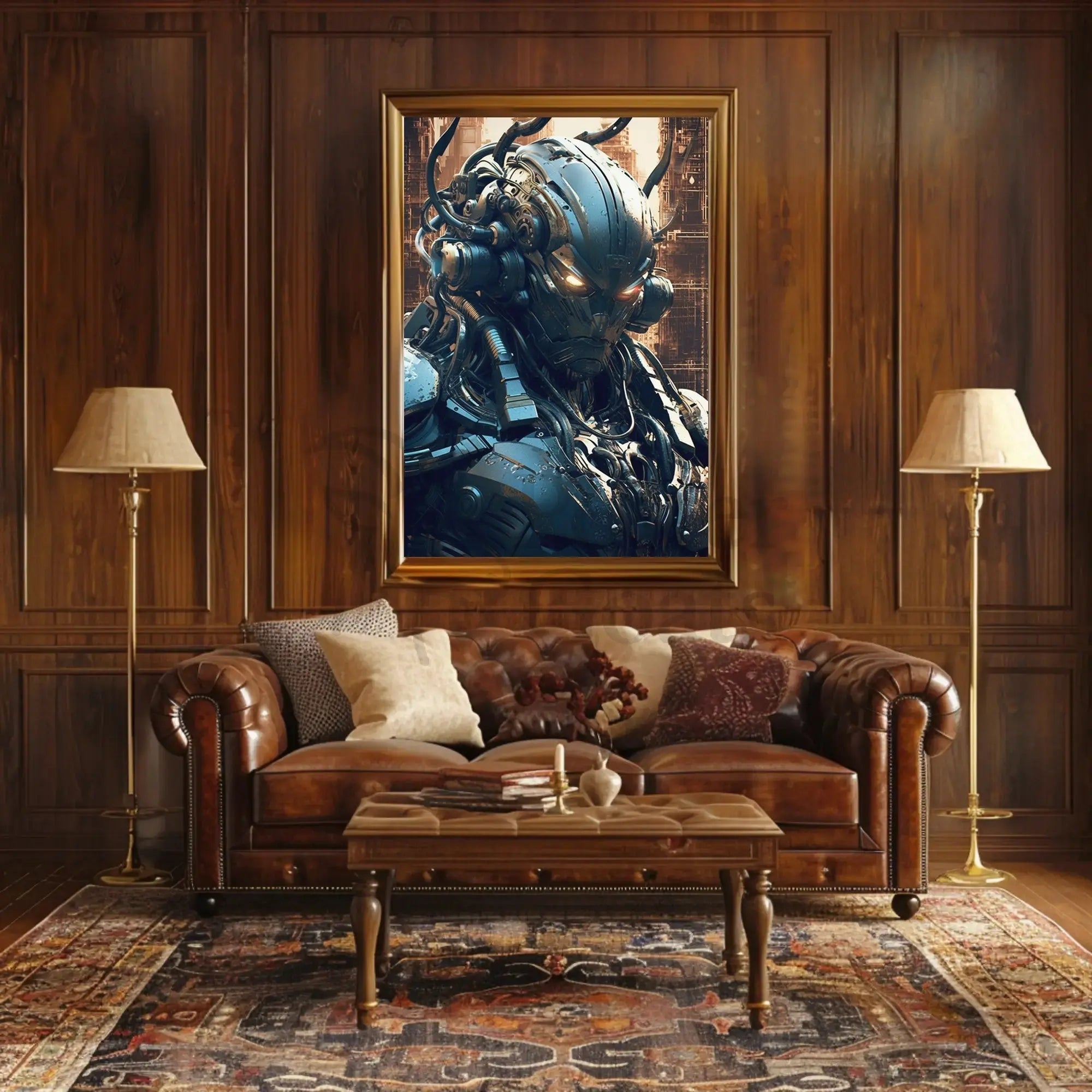 Futuristic Cyborg with Glowing Eyes Sci-Fi Poster PosterGoat