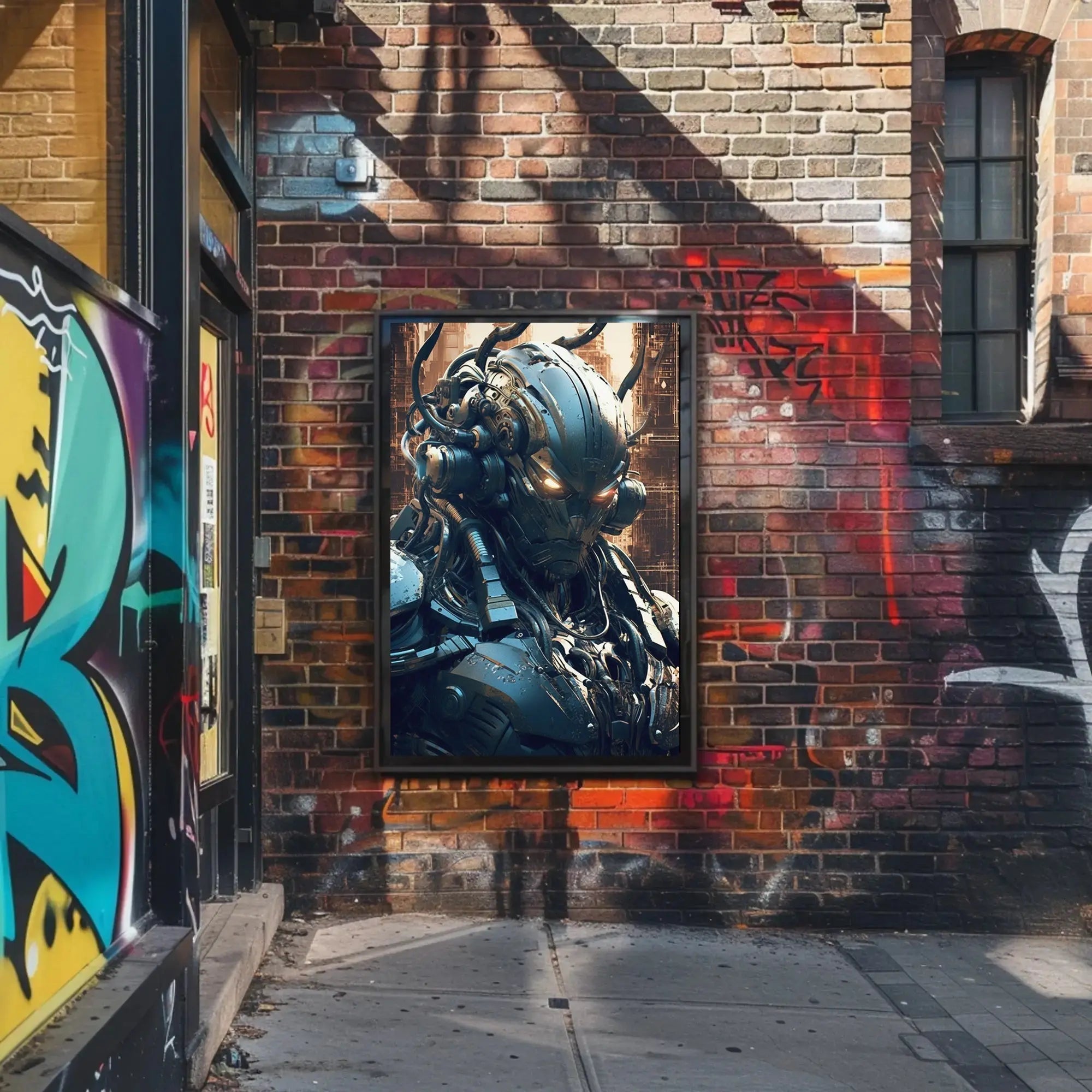 Futuristic Cyborg with Glowing Eyes Sci-Fi Poster PosterGoat