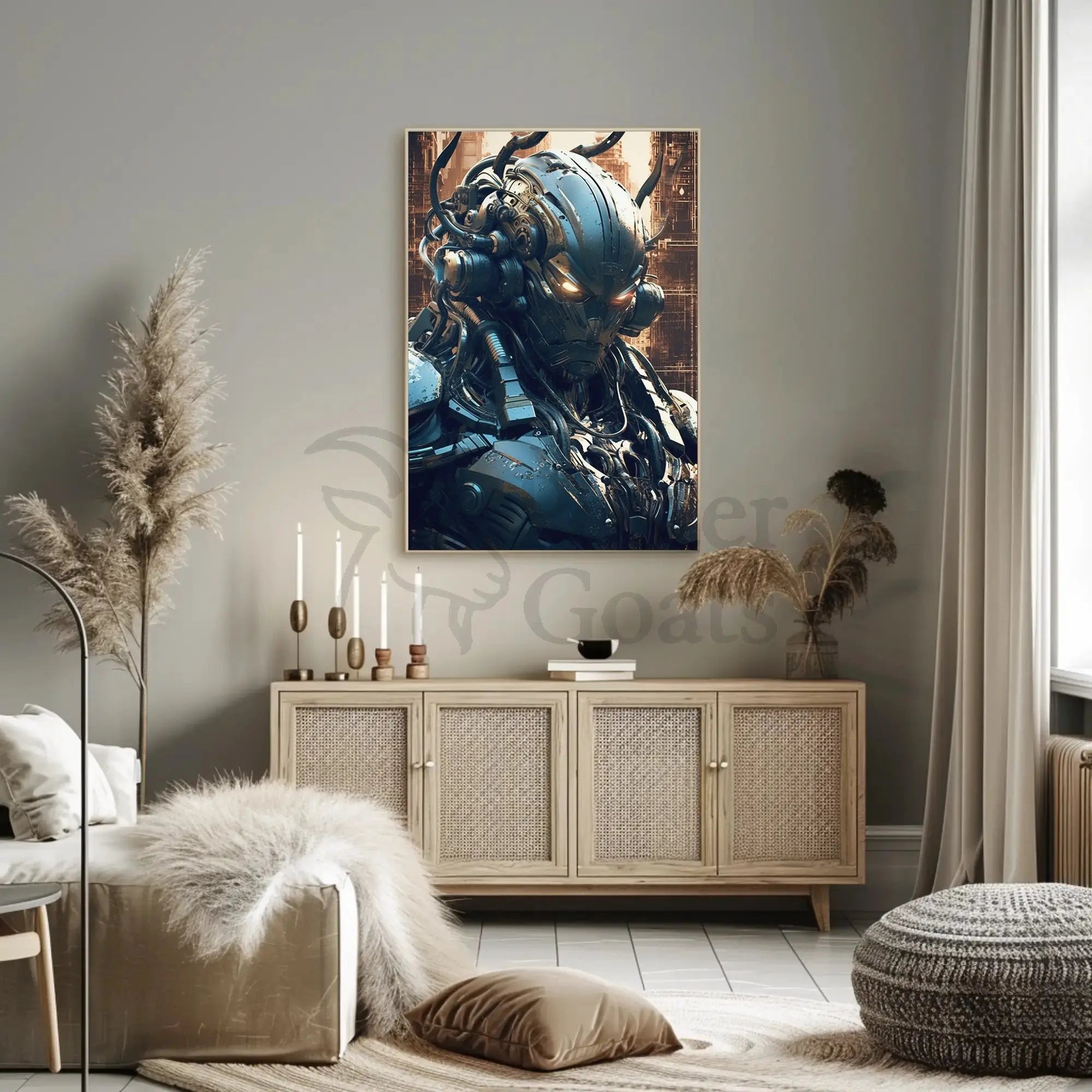 Futuristic Cyborg with Glowing Eyes Sci-Fi Poster PosterGoat