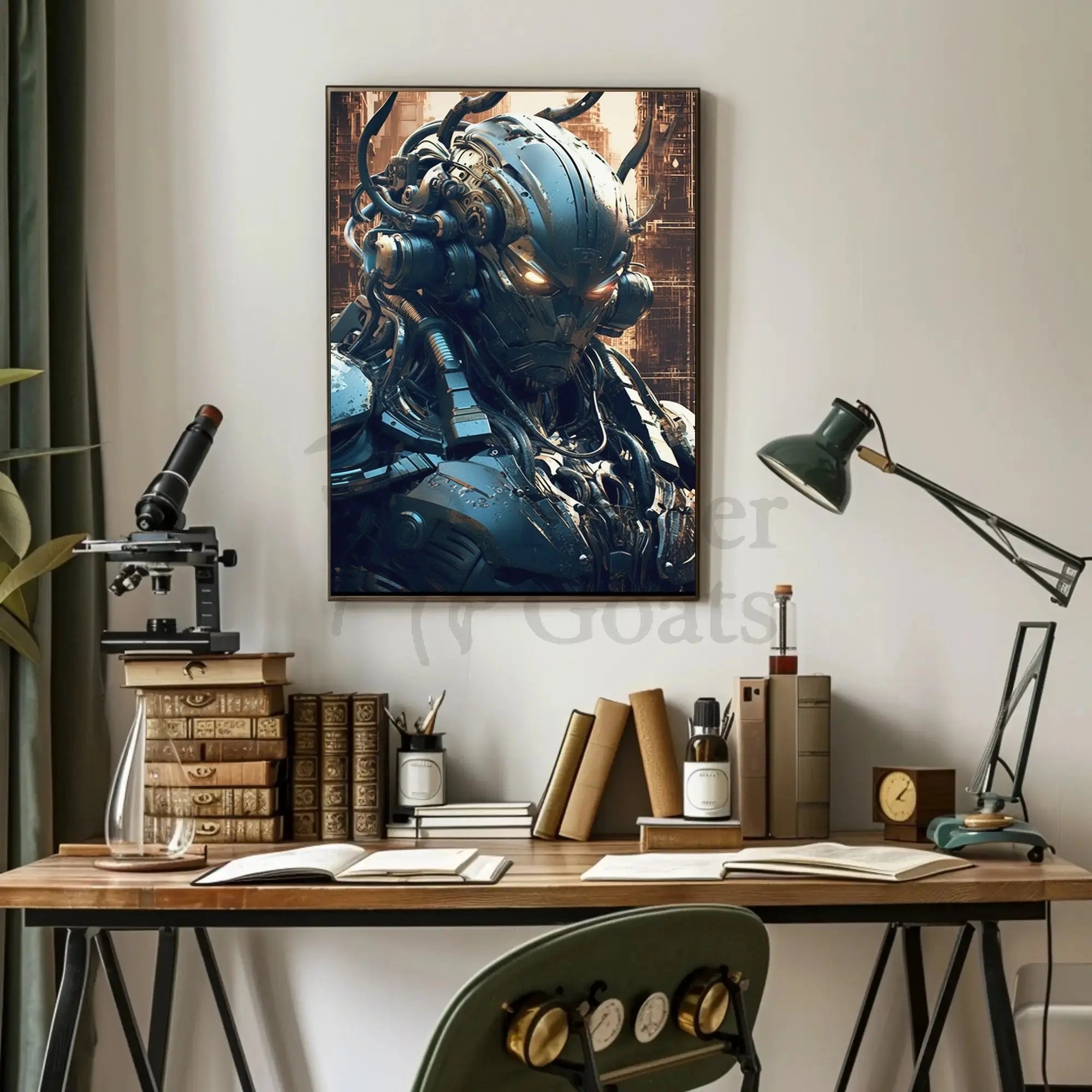 Futuristic Cyborg with Glowing Eyes Sci-Fi Poster PosterGoat