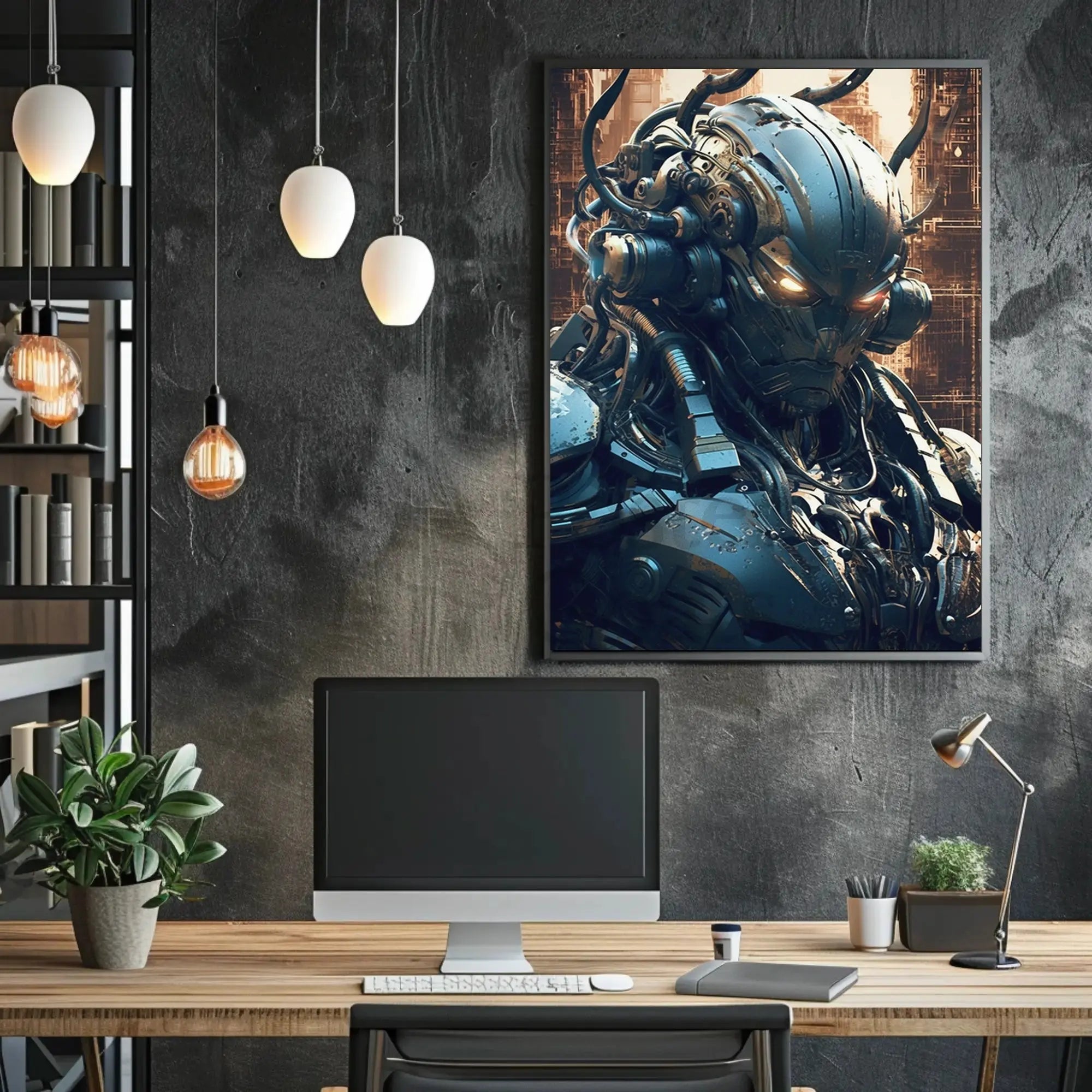 Futuristic Cyborg with Glowing Eyes Sci-Fi Poster PosterGoat
