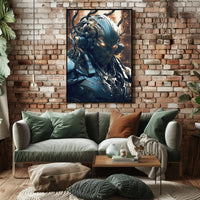 Futuristic Cyborg with Glowing Eyes Sci-Fi Poster PosterGoat