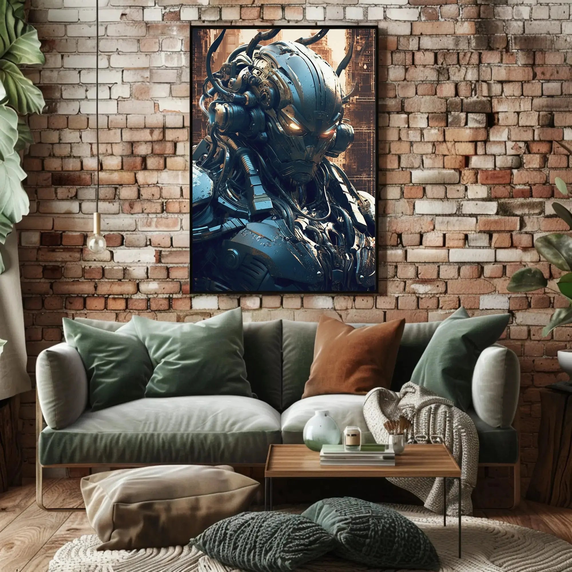 Futuristic Cyborg with Glowing Eyes Sci-Fi Poster PosterGoat