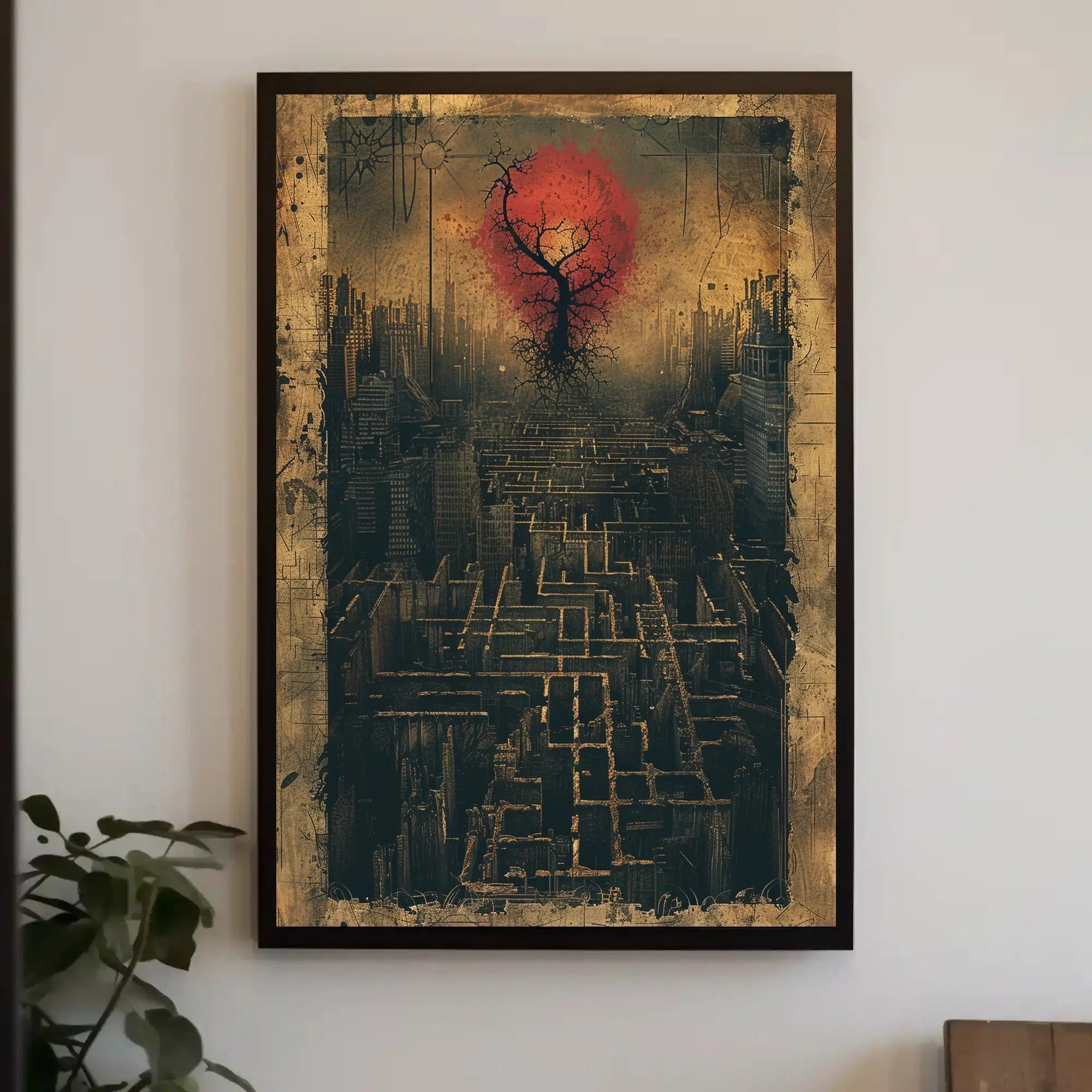 Futuristic Dystopian Cityscape Art Poster with Surreal Elements PosterGoat