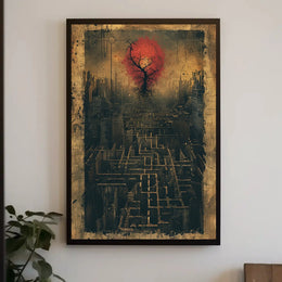 Futuristic Dystopian Cityscape Art Poster with Surreal Elements PosterGoat
