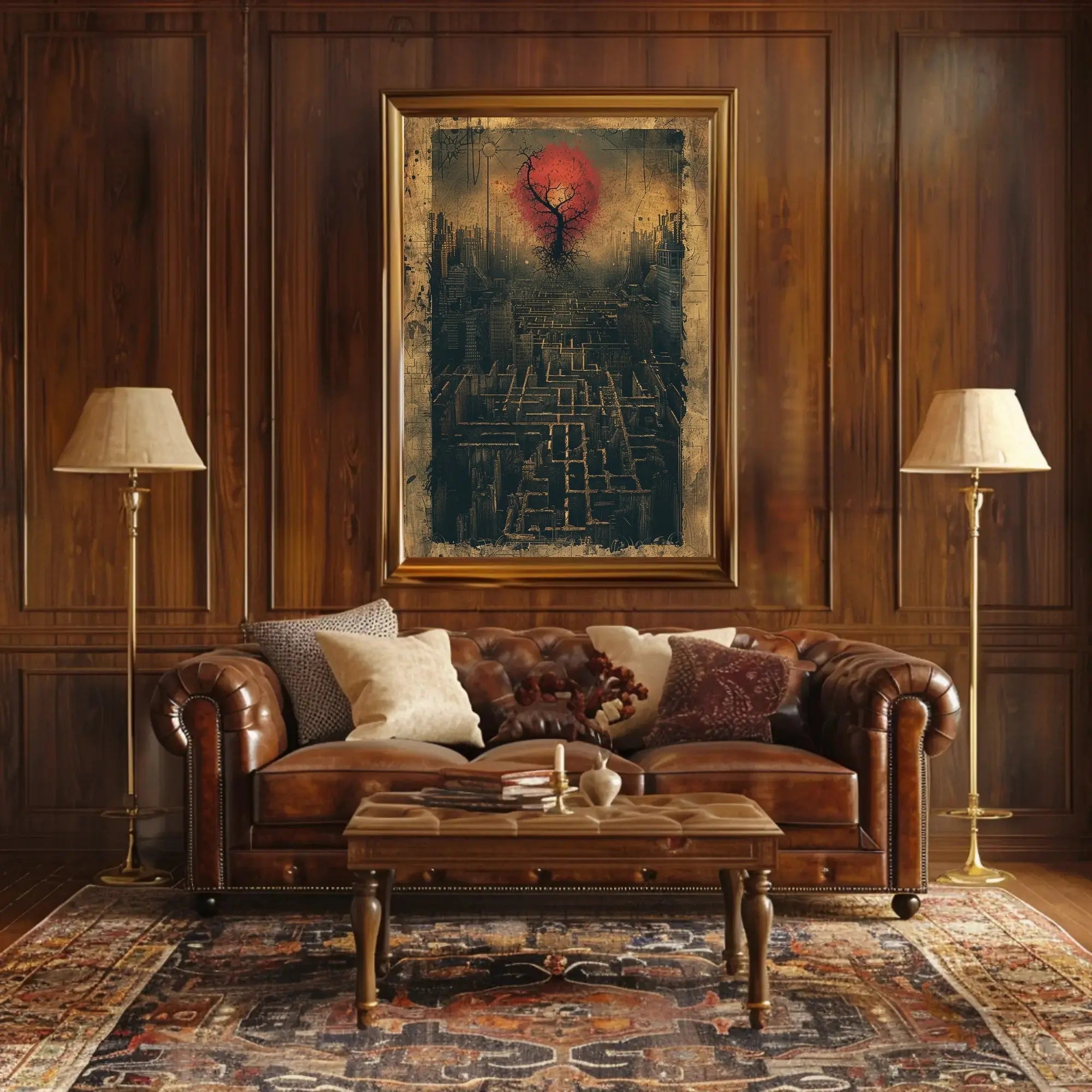 Futuristic Dystopian Cityscape Art Poster with Surreal Elements PosterGoat
