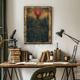 Futuristic Dystopian Cityscape Art Poster with Surreal Elements PosterGoat