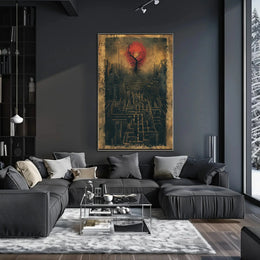 Futuristic Dystopian Cityscape Art Poster with Surreal Elements PosterGoat