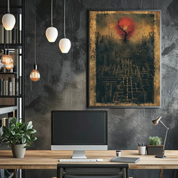 Futuristic Dystopian Cityscape Art Poster with Surreal Elements PosterGoat