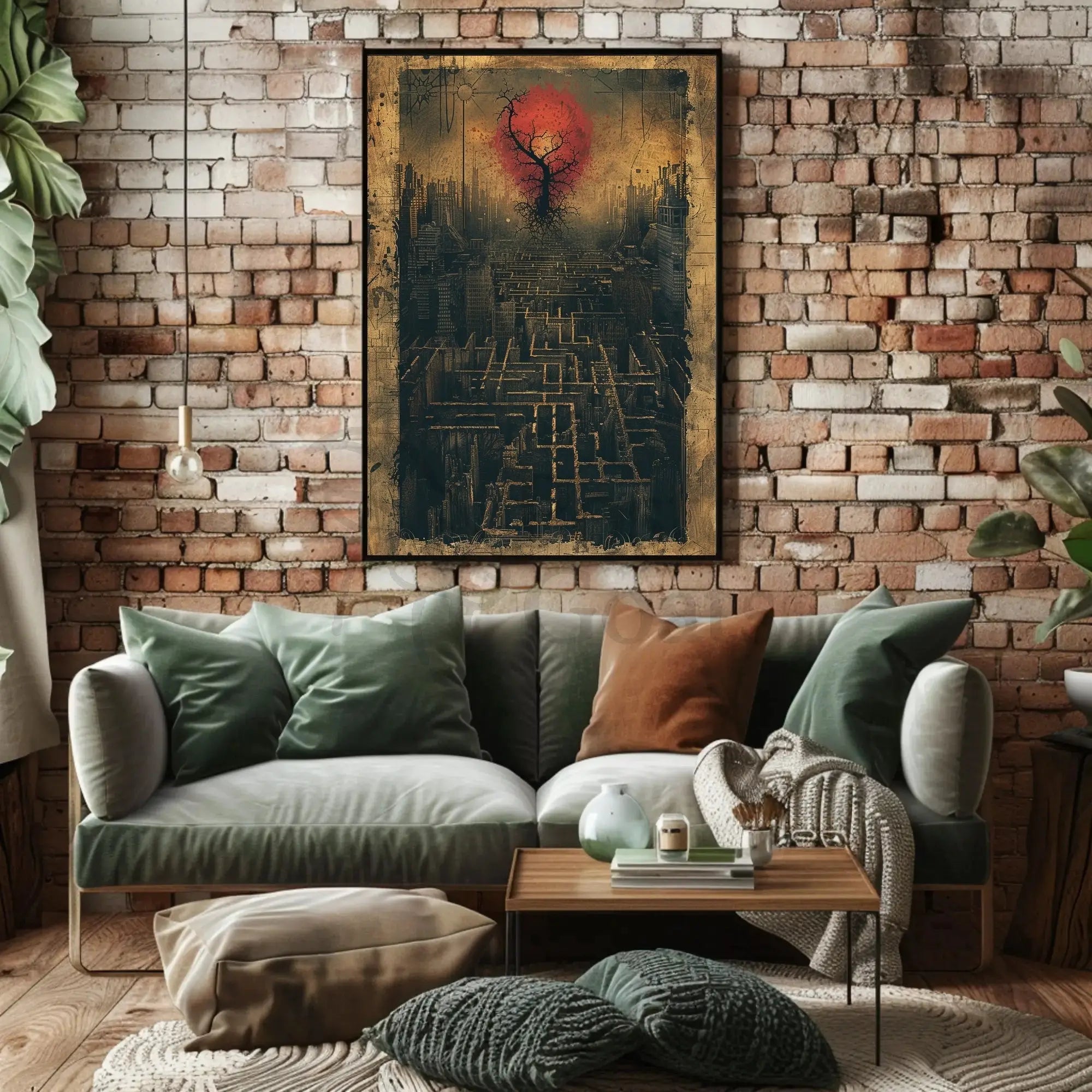 Futuristic Dystopian Cityscape Art Poster with Surreal Elements PosterGoat
