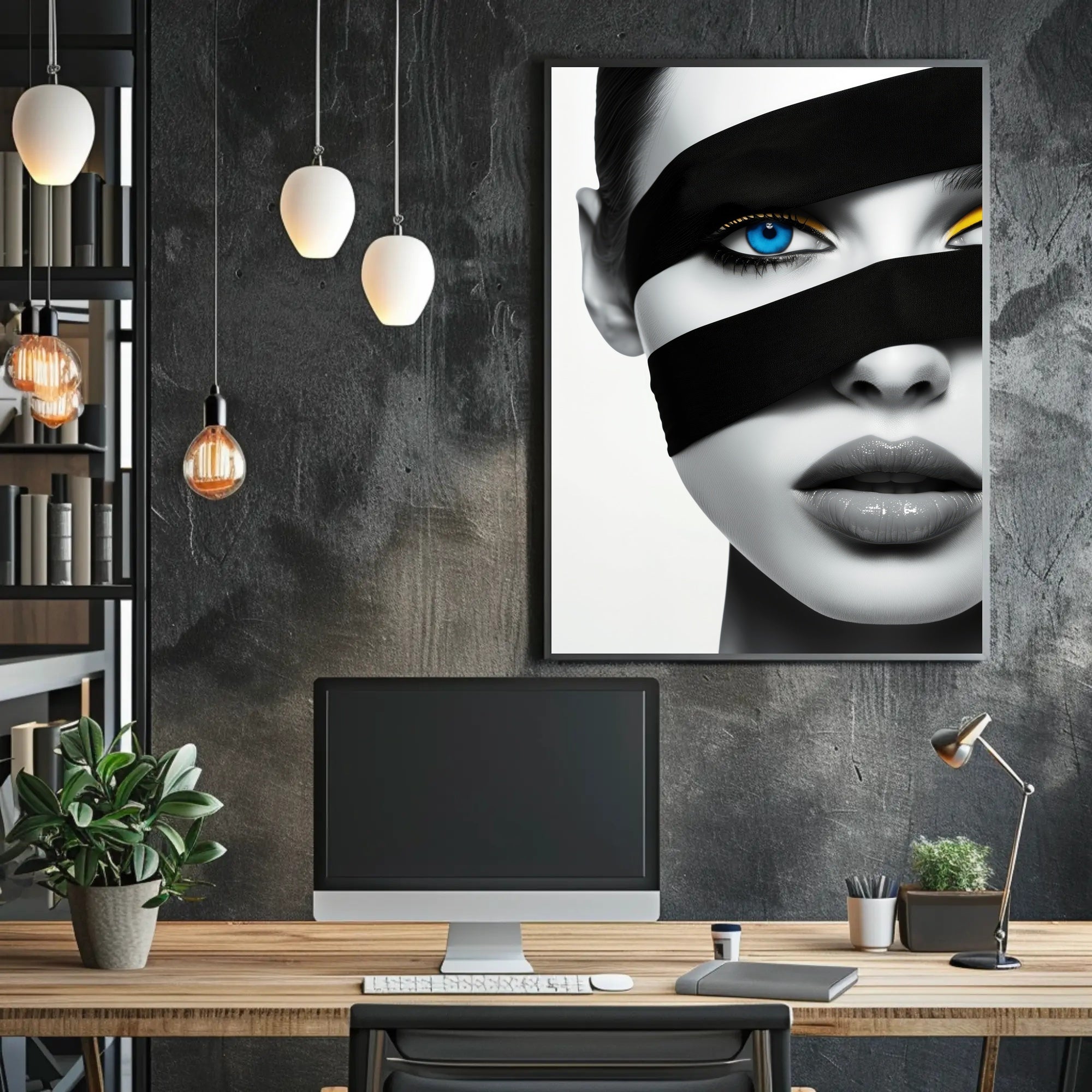 Futuristic Eye and Lips Surrealism Artistic Poster PosterGoat