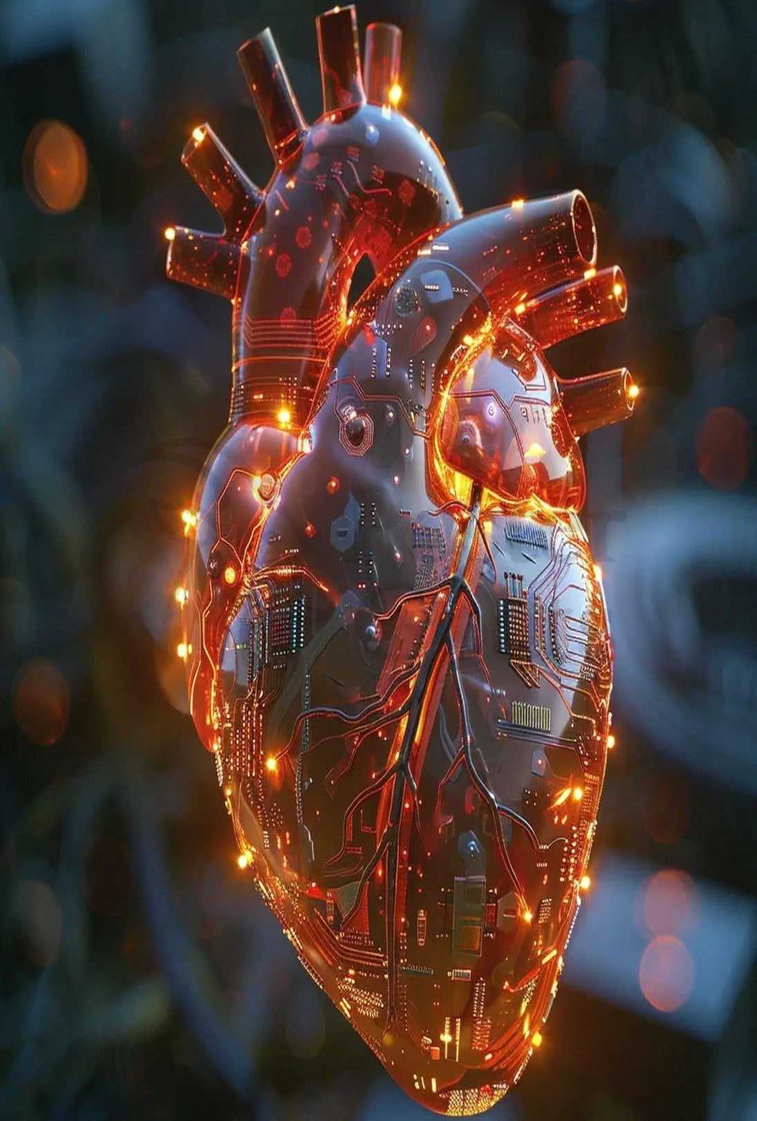 Futuristic Heart Circuitry Design Futuristic Sci-Fi Poster PosterGoat