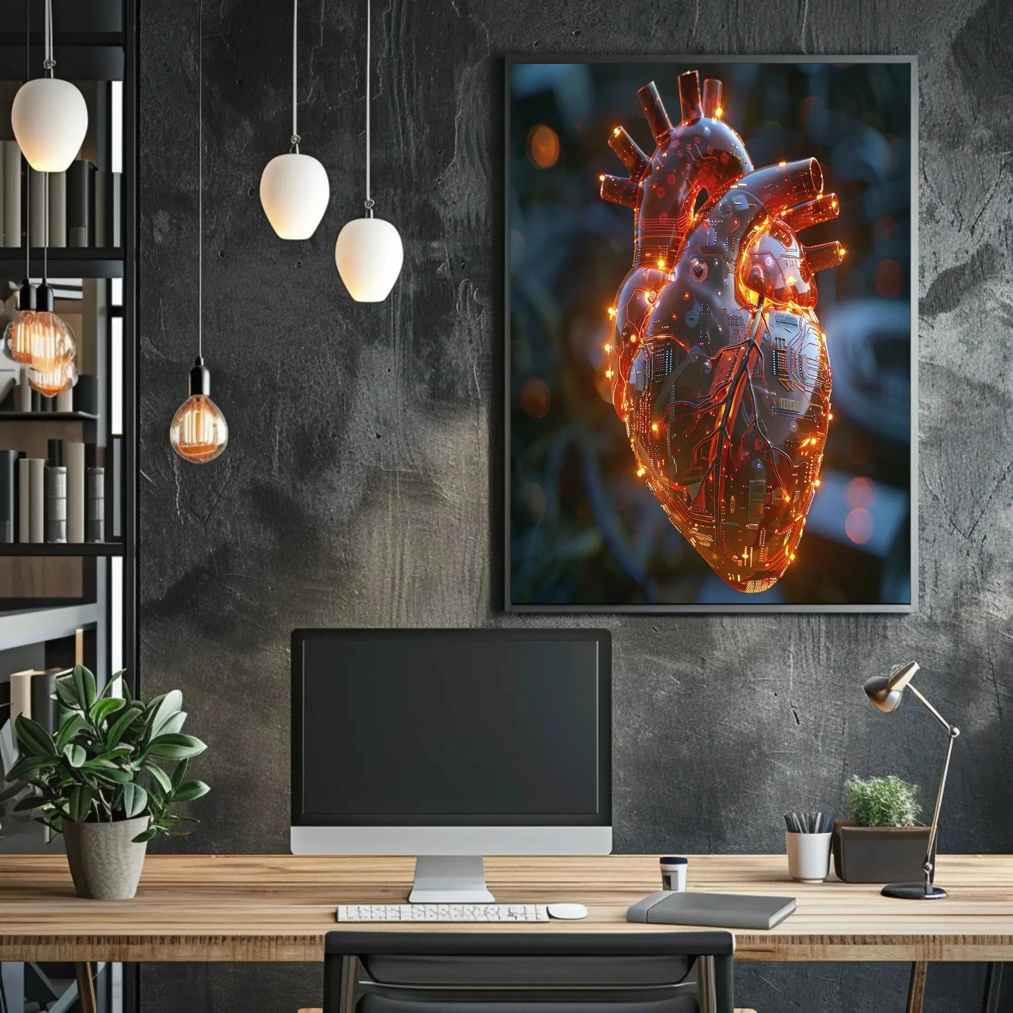 Futuristic Heart Circuitry Design Futuristic Sci-Fi Poster PosterGoat