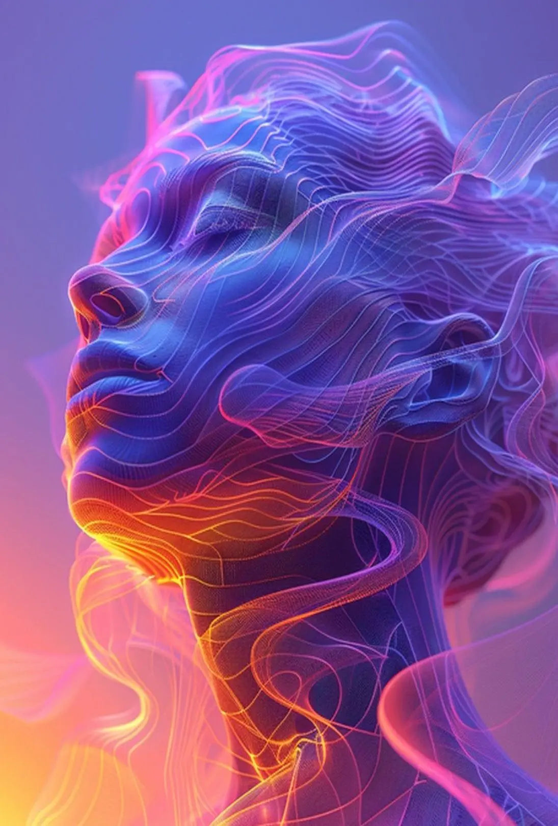 Futuristic Human Face Digital Transformation Art Poster PosterGoat