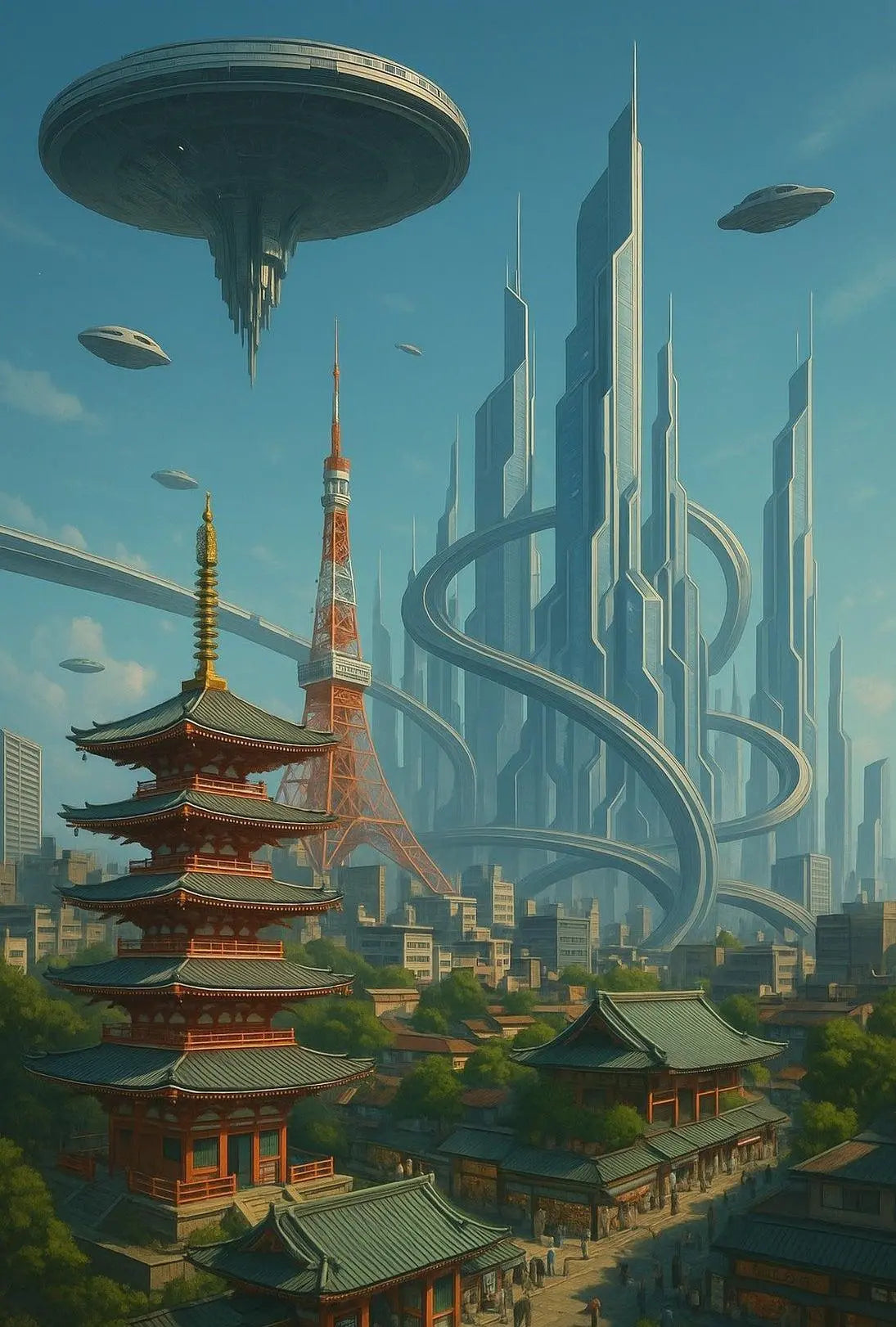 Futuristic Japanese Cityscape Sci-Fi Poster PosterGoat