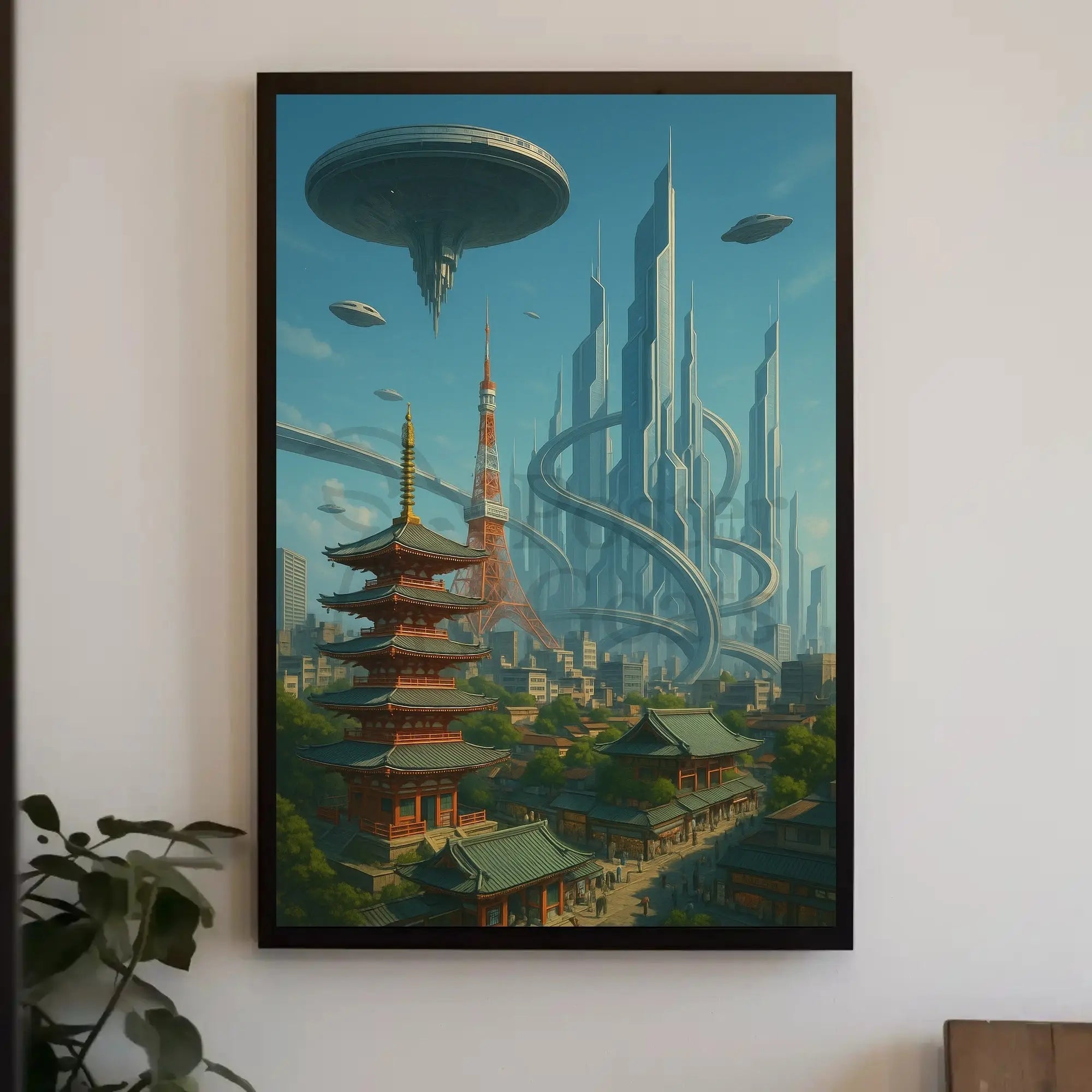 Futuristic Japanese Cityscape Sci-Fi Poster PosterGoat