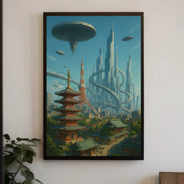 Futuristic Japanese Cityscape Sci-Fi Poster PosterGoat