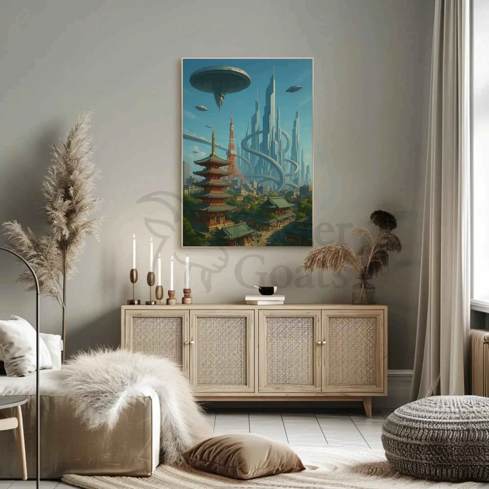 Futuristic Japanese Cityscape Sci-Fi Poster PosterGoat