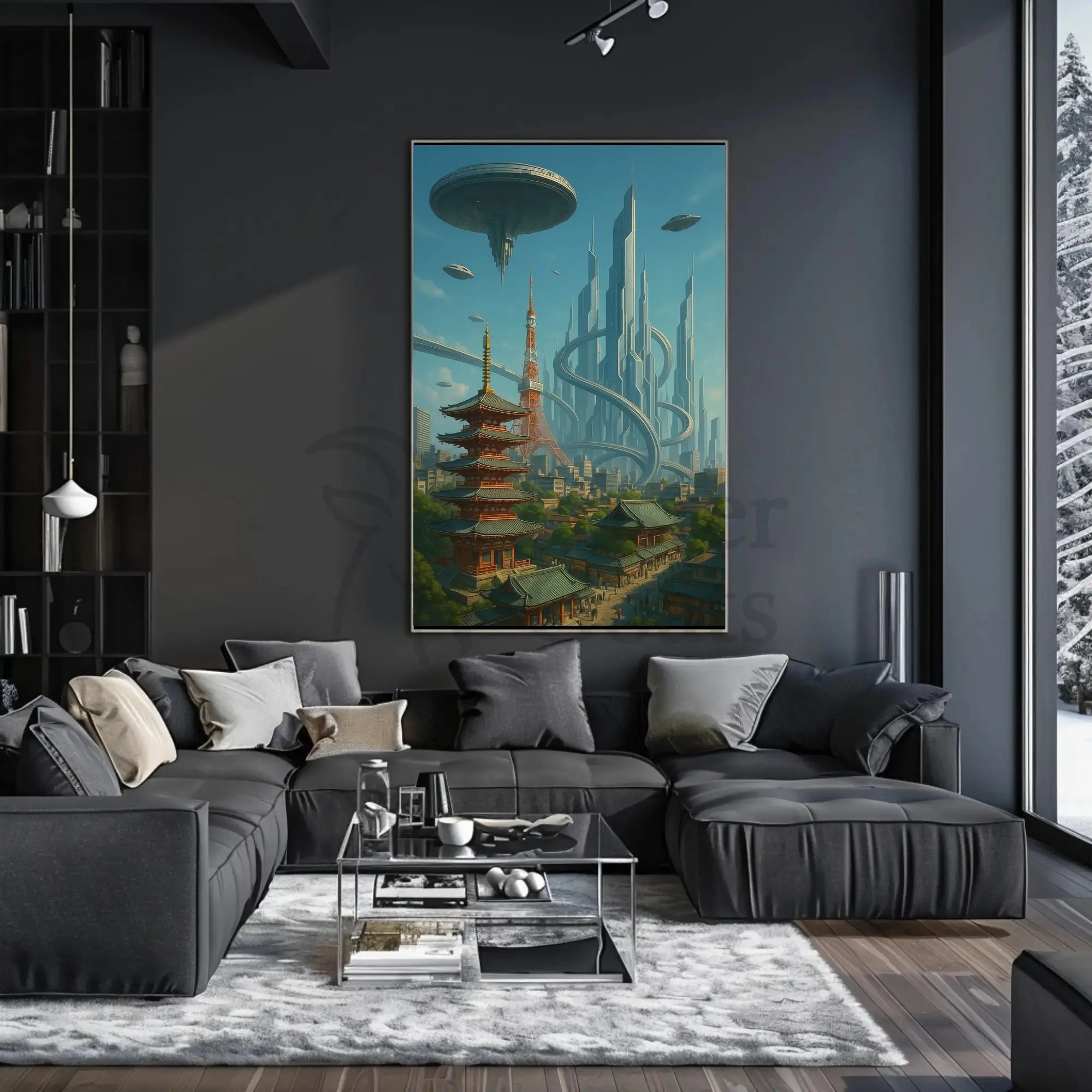 Futuristic Japanese Cityscape Sci-Fi Poster PosterGoat