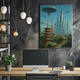 Futuristic Japanese Cityscape Sci-Fi Poster PosterGoat