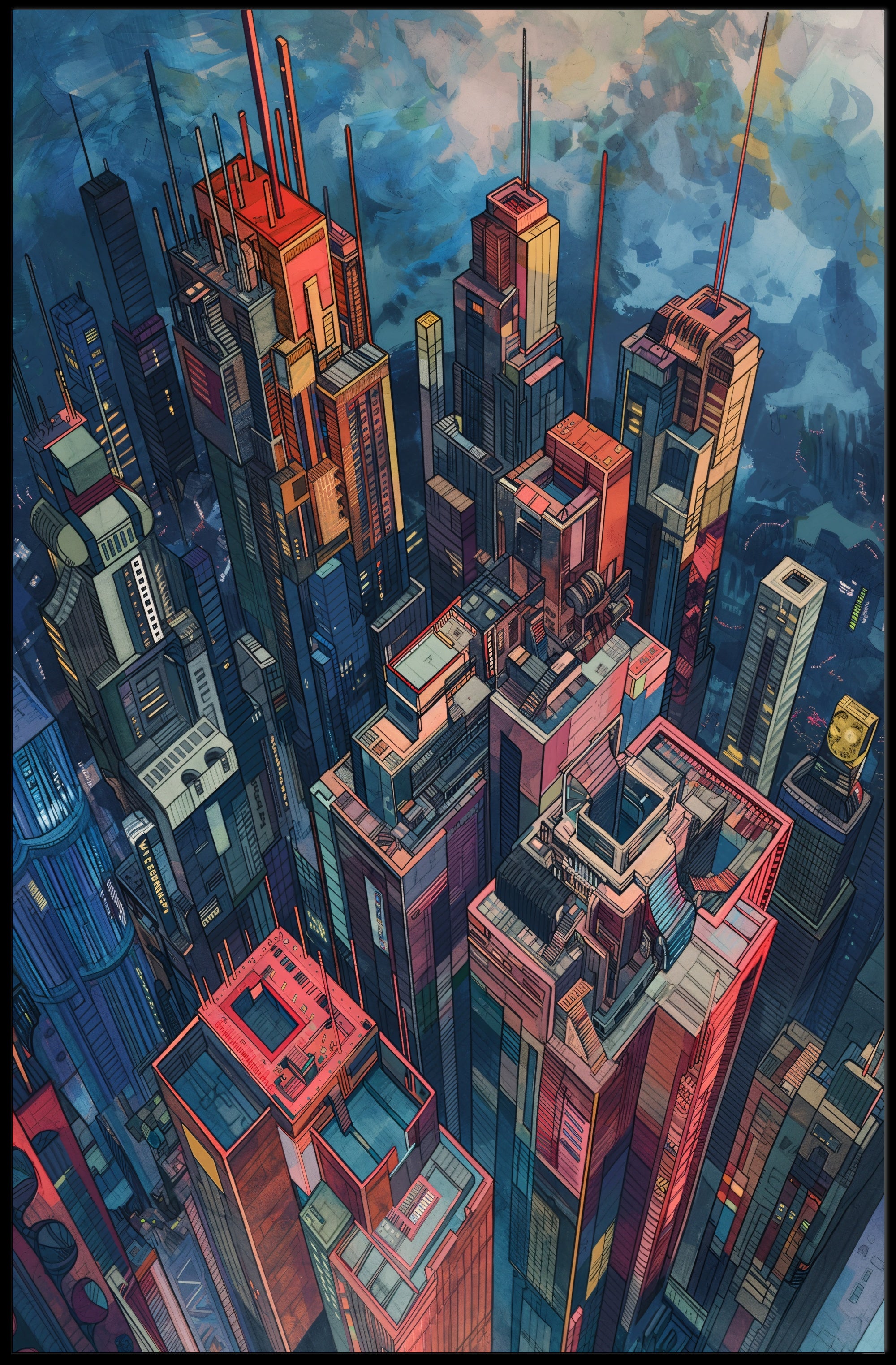 Futuristic Metropolis Artwork: Vibrant Urban or Cityscape Poster PosterGoat
