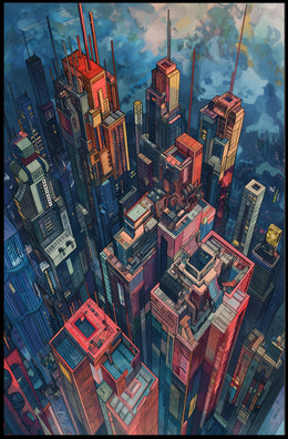 Futuristic Metropolis Artwork: Vibrant Urban or Cityscape Poster PosterGoat