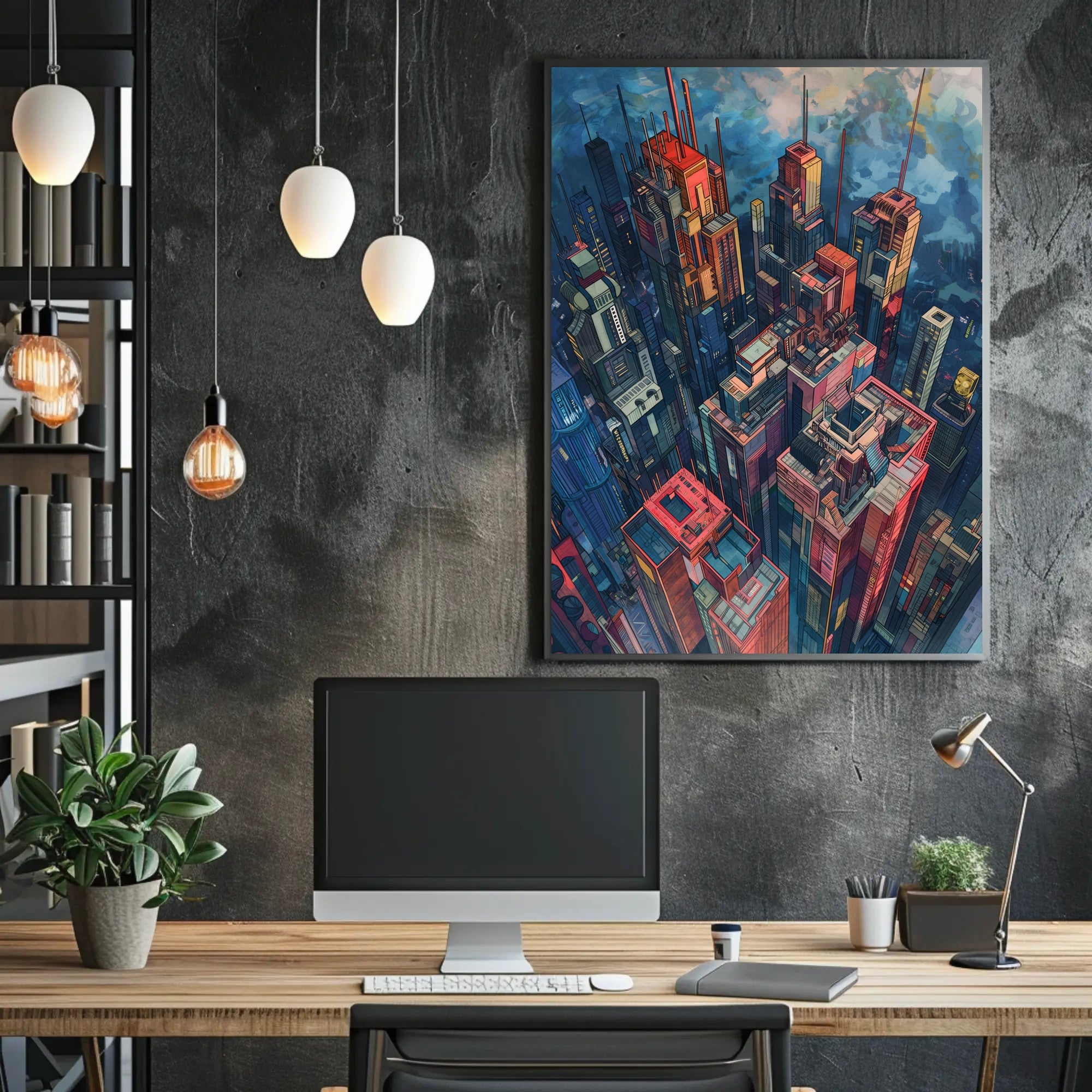 Futuristic Metropolis Artwork: Vibrant Urban or Cityscape Poster PosterGoat