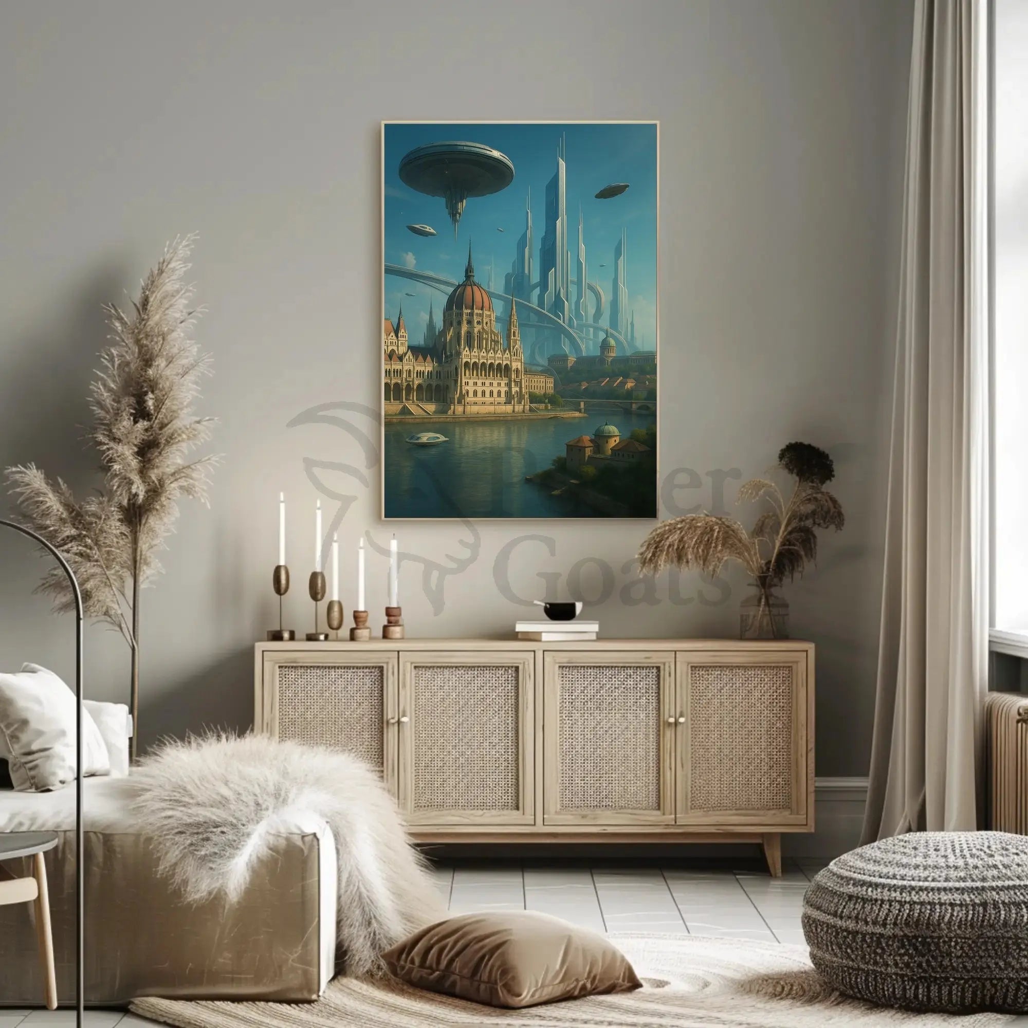 Futuristic Metropolis Blending Past and Future Sci-Fi Poster PosterGoat