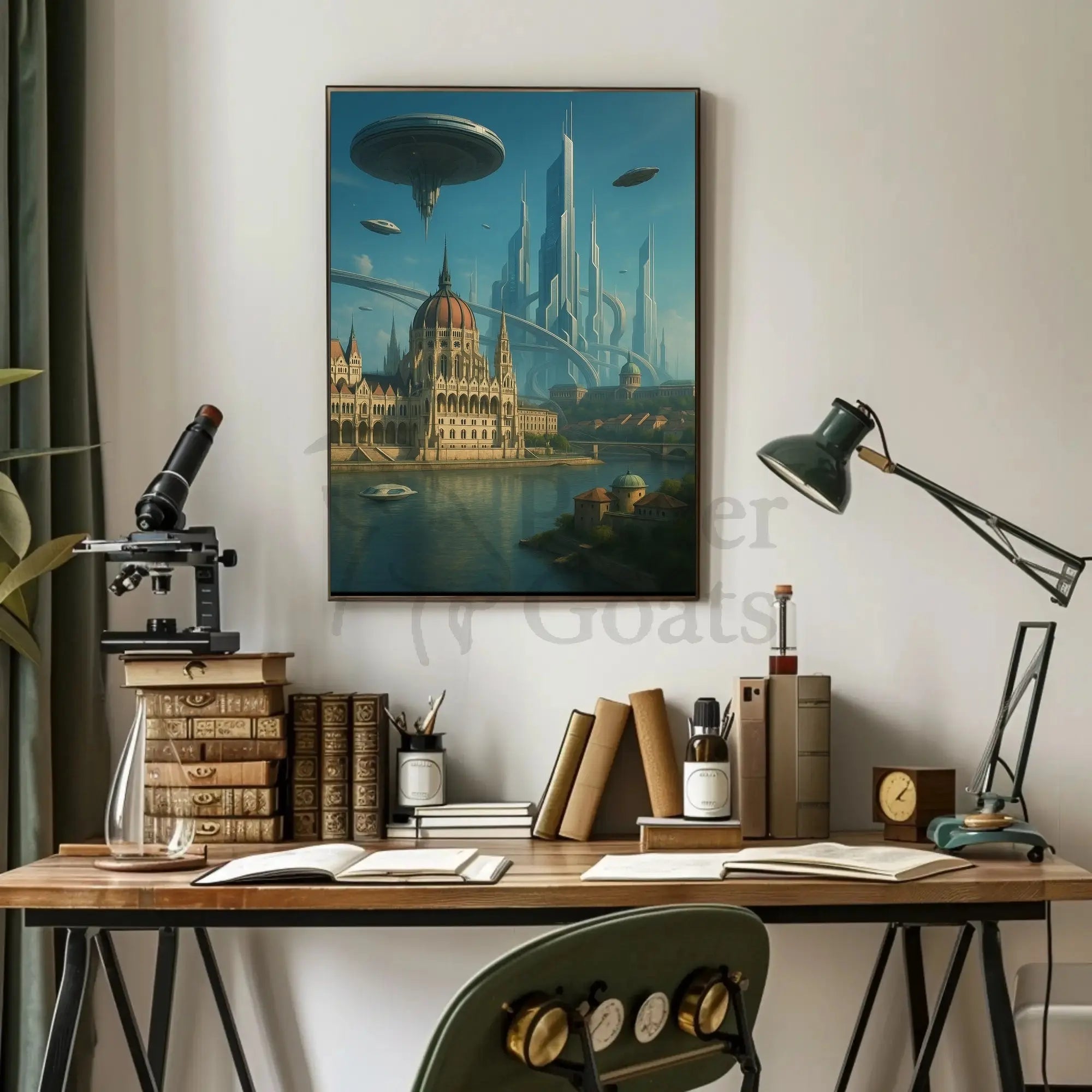 Futuristic Metropolis Blending Past and Future Sci-Fi Poster PosterGoat