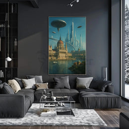 Futuristic Metropolis Blending Past and Future Sci-Fi Poster PosterGoat