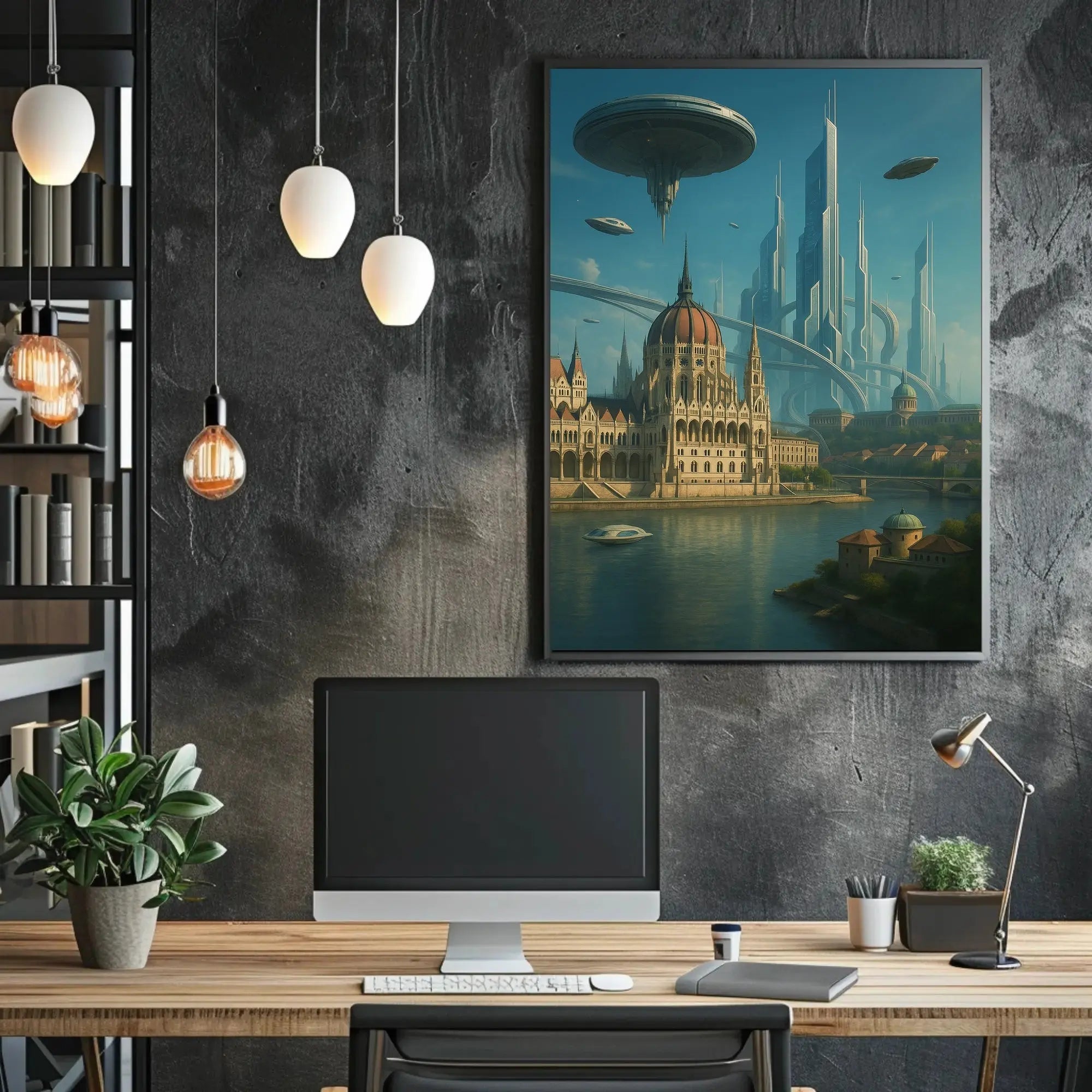 Futuristic Metropolis Blending Past and Future Sci-Fi Poster PosterGoat