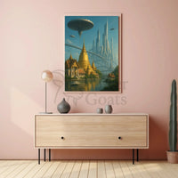 Futuristic Metropolis Meets Cultural Landscape Sci-Fi Poster PosterGoat