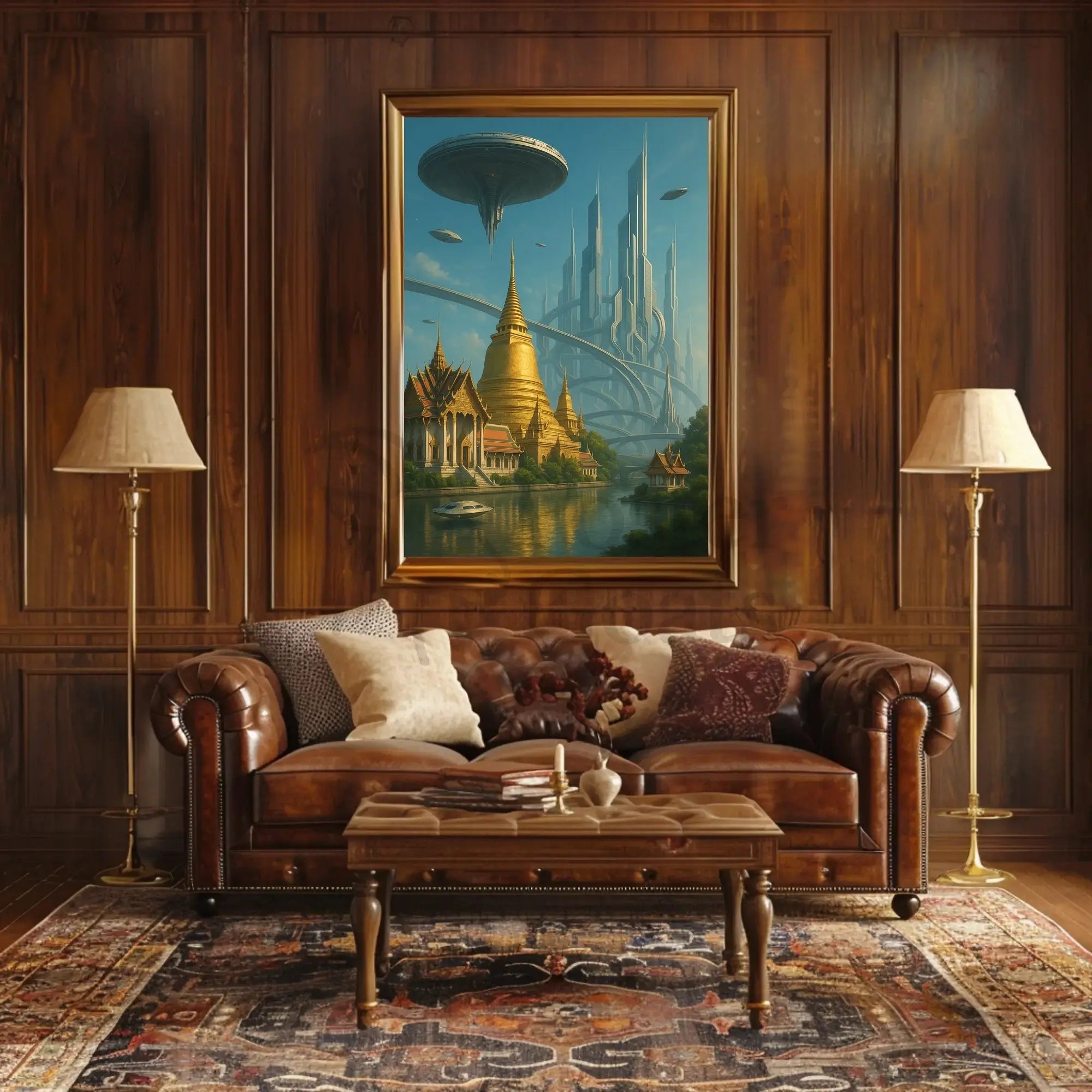 Futuristic Metropolis Meets Cultural Landscape Sci-Fi Poster PosterGoat