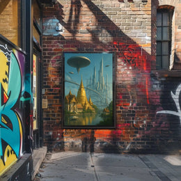 Futuristic Metropolis Meets Cultural Landscape Sci-Fi Poster PosterGoat