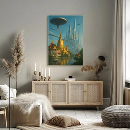 Futuristic Metropolis Meets Cultural Landscape Sci-Fi Poster PosterGoat