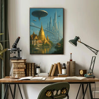 Futuristic Metropolis Meets Cultural Landscape Sci-Fi Poster PosterGoat