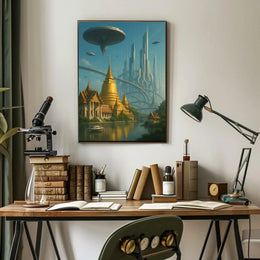 Futuristic Metropolis Meets Cultural Landscape Sci-Fi Poster PosterGoat