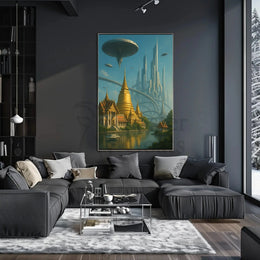 Futuristic Metropolis Meets Cultural Landscape Sci-Fi Poster PosterGoat