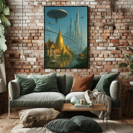 Futuristic Metropolis Meets Cultural Landscape Sci-Fi Poster PosterGoat